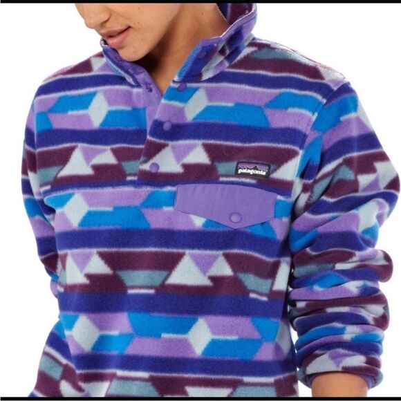 Patagonia Aztec Synchilla Pullover Snap T Fleece Jacket Womens Size XL Purple - Picture 1 of 9